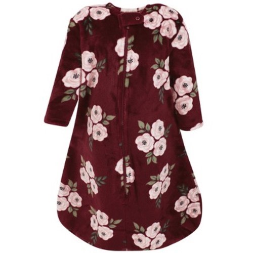 Hudson Baby Infant Girl Plush Sleeping Bag, Sack, Blanket, Long-Sleeve Burgundy Floral, 0-6 Months