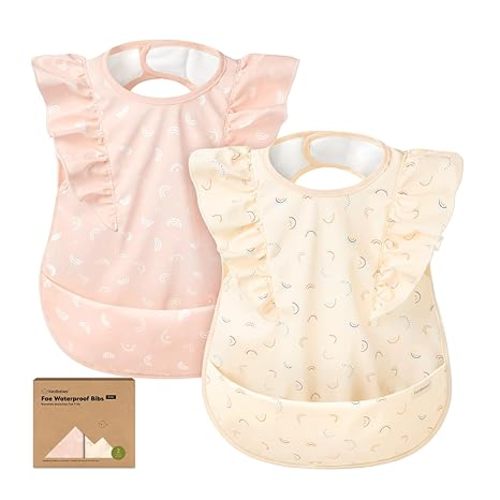 KeaBabies Waterproof Bibs for Baby Girl,Boy – 2-Pack Lightweight, Large Baby Bibs for Eating, Wearable Food Catcher, 6-12 Months Infant Feeding Essentials, Smock for Toddlers 1-3, Kids (Butterflies)