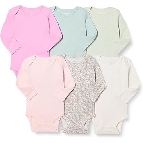 Amazon Essentials Unisex Babies' Long-Sleeve Bodysuits, Pack of 6