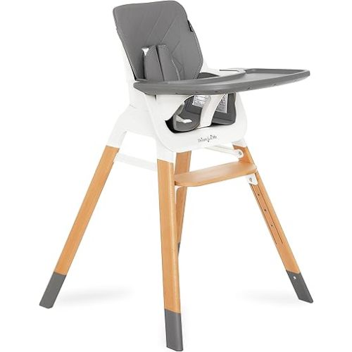 Nibble Wooden Compact High Chair in Light Grey | Light Weight | Portable |Removable seat Cover I Adjustable Tray I Baby and Toddler