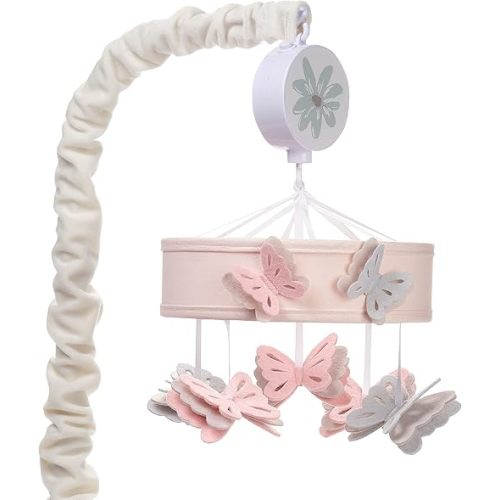 Lambs & Ivy Baby Blooms Pink Butterfly Musical Baby Crib Mobile Soother Toy