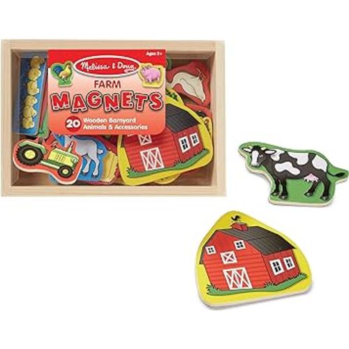 Melissa & Doug 20 Wooden Farm Magnets in a Box - Cute Barnyard Animal Fridge, Refrigerator Magnets For Toddlers Ages 2+