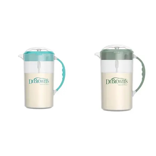 Dr. Brown's 32oz Baby Formula Mixing Pitchers with Adjustable Stopper, Locking Lid & No Drip Spout, Teal & Olive Colors