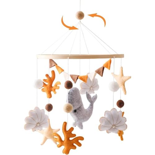 Baby Mobile for Crib - Ocean Animal Baby Mobiles - Baby Nursery Mobiles with Handmade Soft Felt Whale - Woodland Nursery Decor Toys for Ceiling Hanging | Perfect Baby Shower Gift for Baby Boys Girls