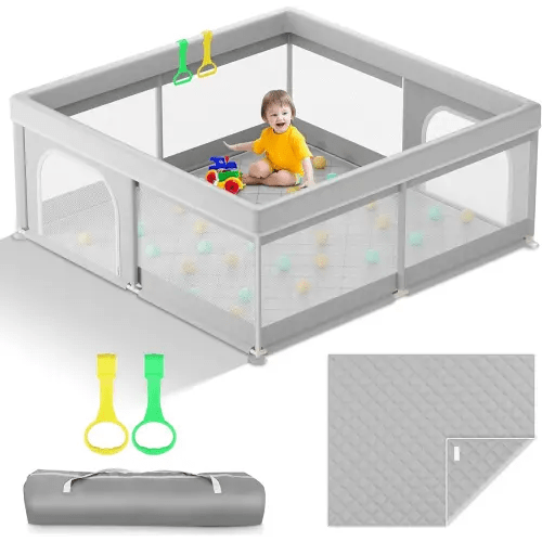 Omzer Baby Playpen with Mat 50x50inch: Large Playpen for Babies and Toddlers Indoor Safety Play Pen with Soft Breathable Mesh - All-Wrapped Sponge Sturdy Play Yard with Stable Magic Sticker