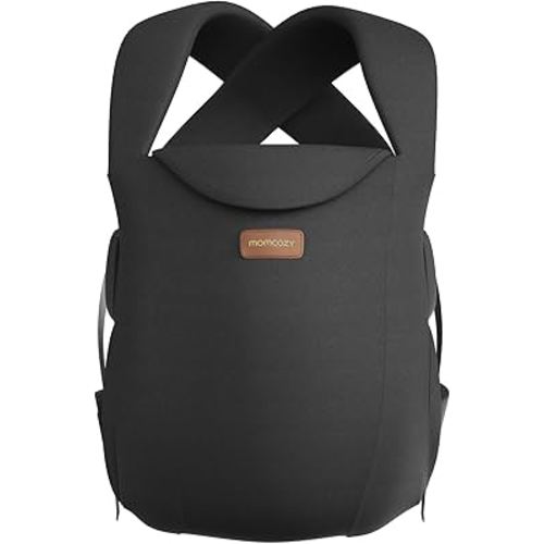 Momcozy Newborn Carrier WeeSnug- Lightweight and Cozy Comfort for 7-25 lbs, Ergonomic Cross-Back Support, Effortless to Put On, Hands-Free Baby Carrier with Lumbar Support, Black