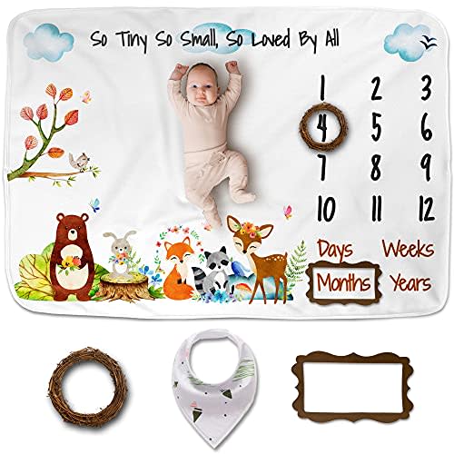 Luka&Lily Baby Monthly Milestone Blanket Boy, Girl | Woodland Nursery Decor for Baby Shower | Baby Bear Month Blanket, Milestone Blanket Baby Boy, Baby Boy Gifts, Soft Baby Blankets for Girls | 60x40