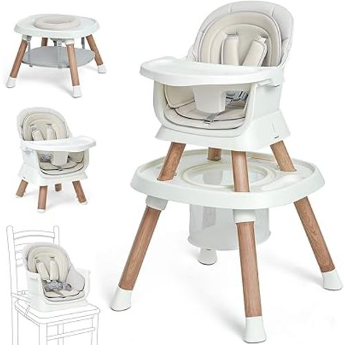Baby HighChair, 14 in 1 Convertible Highchair for Babies & Toddlers, Booster Seats with Tray, High Chairs with Baby Activity Center (Wood Grain)