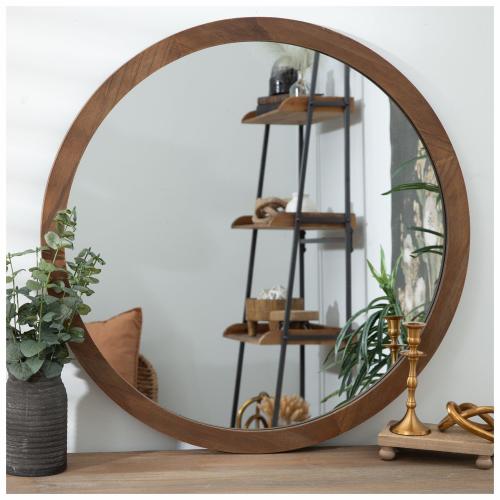 Round Wood Wall Mirror