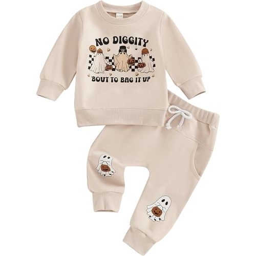 BemeyourBBs Toddler Baby Boy Fall Winter Clothes Funny Letter Long Sleeve Sweatshirt and Pants Set 2 Piece Sweatsuit Outfit