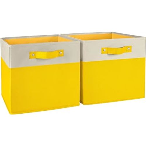 RiverRidge Kids storage bins - 10.5 Cube Storage Organizer with Handles – Yellow Two-Tone closet organizers and storage for Toys, Shoes & More - Fits Cabinets