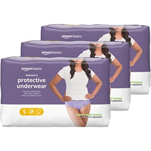 Amazon Basics Incontinence Underwear for Women, Protective, Disposable, Postpartum, Maximum Absorbency, Small, Lavender, 72 Count (3 Packs of 24)