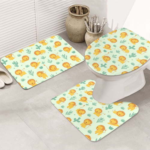 Bathroom Rugs Sets 3 Piece - Cute Baby Lion Non Slip Washable Bath Mats, U-Shape Toilet Lid Cover, Contour Mat, Soft Absorbent Shower Mats Bath Rug Mat for Bathroom Tub Toilet