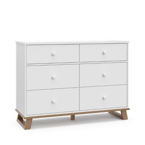 Storkcraft Modern 6 Drawer Dresser With Interlocking Drawers - White/vintage Driftwood