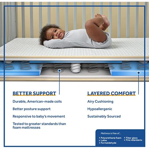 Sealy Baby Ortho Rest Extra Firm Waterproof Baby Crib Mattress & Toddler Bed Mattress, 150 Premium Coils, Orthopedic Airy Comfort, GREENGUARD Air Quality Certified - Made in USA, 52"X28"
