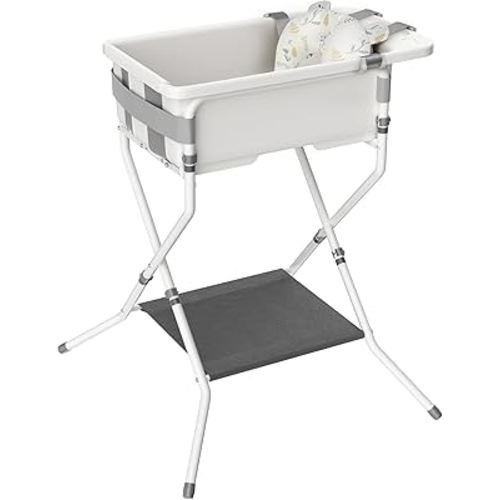 iNeibo Collapsible Baby Bathtub with Stand and Soft Infant Cushion - Suitable for 0-36 Months Toddlers - Back Pain Saving Design