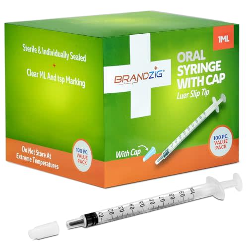 1ml Syringe with Cap (100 Pack) | Oral Dispenser Without Needle, Luer Slip Tip, | Sterile Individually Wrapped Medicine Dropper for Infants, Pets and Colostrum Collector