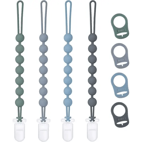 4-Pack Silicone Pacifier Clip with Adapter Ring Fits MAM Dummy, Soft Flexible Binky Holder for Button-Style Maam Dummies, Anti-Loss Paci Clips for Baby Boys, Xmas Gifts Baby Shower Essentials