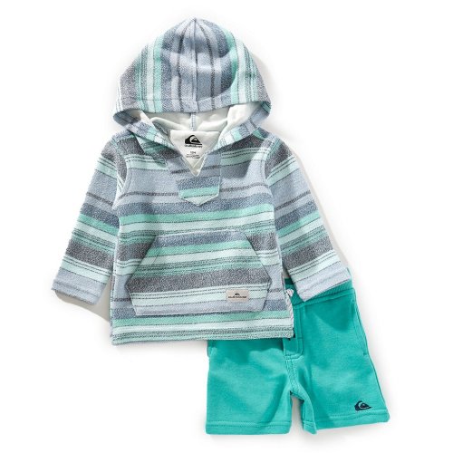 Quiksilver Baby Boys 12-24 Months Long-Sleeve Striped French Terry Hoodie & Solid Rib-Knit Shorts Set