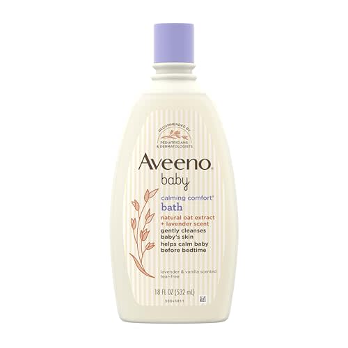 Aveeno Baby Nighttime Calming Comfort Bath, Baby Body Wash for Skin & Hair with Natural Oat Extract, Soothing Lavender & Vanilla Scent, Tear-Free Formula, No Added Parabens & Phthalates, 18 Fl Oz