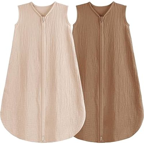 2 Pack Baby Sleep Sack 0-24 Months Baby Sleeping Bag 2-Way Zipper Toddler Wearable Blankets (Beige&Coffee TOG 0.3, Small)