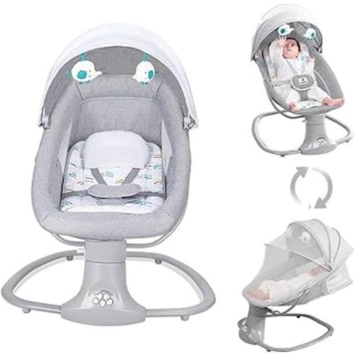 3 in 1 Electric Baby Swing & Bouncer with Remote, Adjustable Recline, 5 Point Harness, Music, Bluetooth, Mosquito Net, Portable Infant Rocker, Baby Racking Chair & Lounger for Newborns