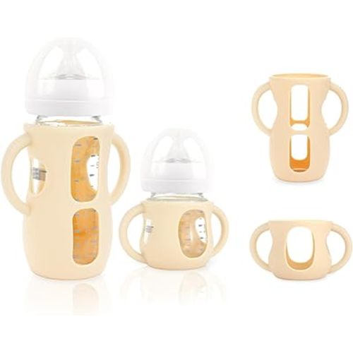 2-Pack Silicone Sleeves for Philips Avent Glass Bottles, BPA-Free Drop-Resistant Baby Bottle Sleeves with Handles, Compatible with Philips Avent Natural Glass Baby Bottles (4 & 8 oz)