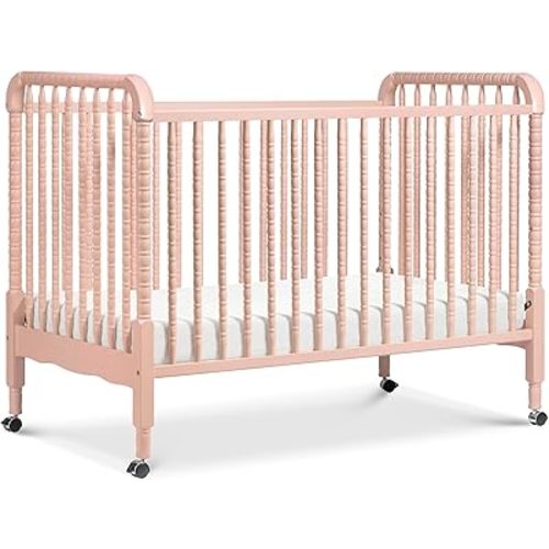 DaVinci Jenny Lind 3-in-1 Convertible Crib in Blush Pink, Removable Wheels, Greenguard Gold