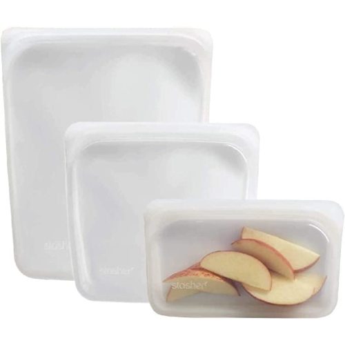 Stasher Reusable Silicone Food Bag, Sandwich Bag, Snack Bag and 1/2 Gallon Bag, Sous Vide Bag, Storage Bag (Clear, 3 Pack)