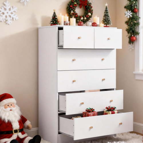 Ktaxon Large 6 Drawers Dresser Chests for Bedroom, Wood Chset of Drawers,Dressers Organizer for Bedroom, Living Room,Hallway, White