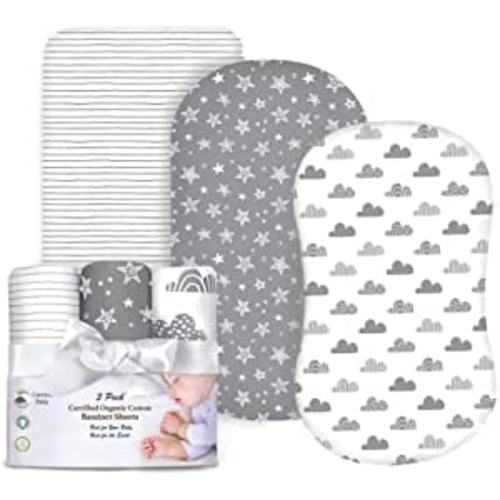 100% Organic Cotton Fitted Bassinet Sheets Fits Halo, Snoo, Graco, Dream on Me, Delta, and All Other Standard Size Bassinets. 3 Pk Adapts to Oval, Hourglass & Rectangle Shaped Bassinet Pads