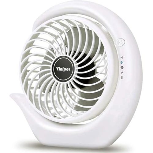 Viniper Portable Rechargeable Fan, Small Desk Fan : 3 Speeds & about 8-24 Hours Longer Working, 180 Rotation, Portable Desktop Fan Small but Mighty, Strong Wind (White, Light Black Blade)6.2 Inch