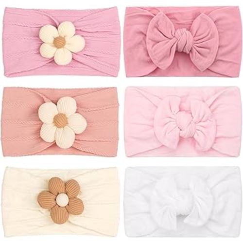 kangaroo 6PCS Baby Flower Headbands&Baby Girls Bows Headbands Soft Nylon Hairbands Hair Accessories for Newborn Infant Toddler Kids
