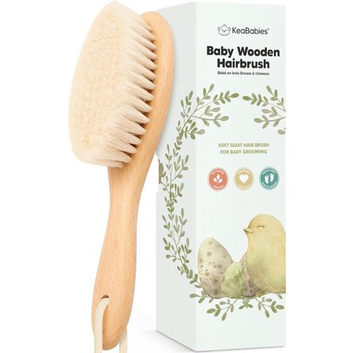 Wooden Baby Hair Brush - Cradle Cap Baby Brush with Soft Goat Bristles, Perfect Gentle Scalp Newborn Comb for Infant, Girls, Boys, Bath Essentials (Walnut, Oval)