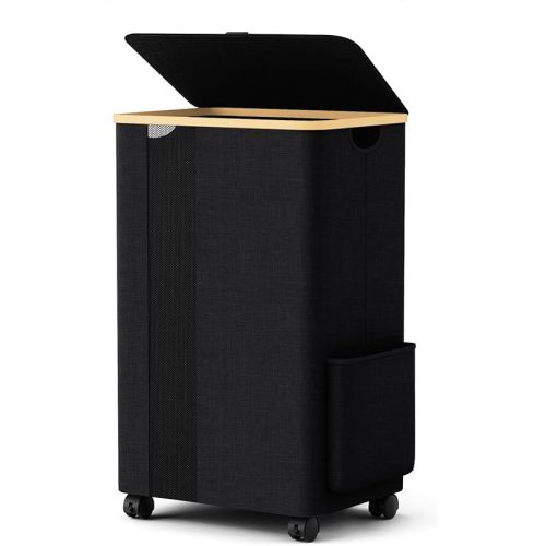 BlissTotes Laundry Basket Laundry Hamper with Lid, Collapsible Slim Laundry Hampers, Laundry Bin, Clothes Hamper Basket with Internal Support & Wheels & Handles for Bathroom, Bedroom (75L, Black)