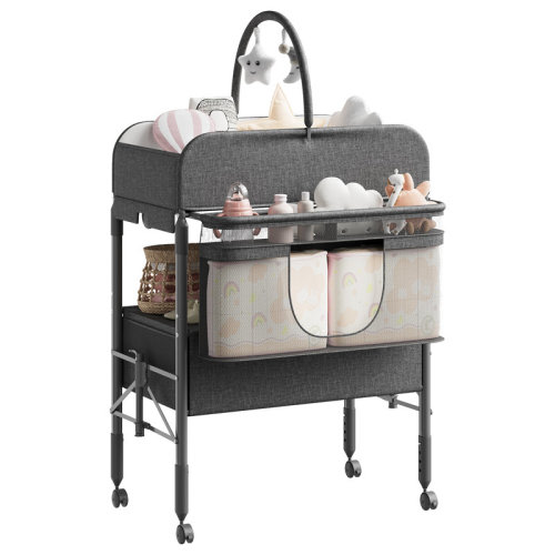 Latitude Run® Baby Changing Table with Storage, Portable Foldable Diaper Changing Station with 2 Storage Baskets, Height Adjustable Waterproof Changing Table for Infant and Newborn | Wayfair