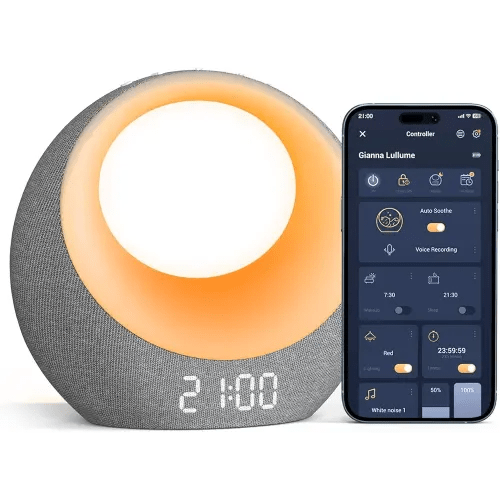 Gianna Baby Sound Machine - Auto-Soothing, Customizable Recording, 26 Soothing Sounds, 8 Eye-Care Lights, APP-Controlled White Noise Machine, Rechargeable Sleep Trainer - Ideal for Nurseries, Bedrooms