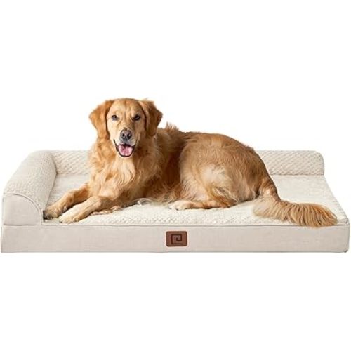 EHEYCIGA Memory Foam Dog Bed XLarge Sized Dogs, Extra Large Dog Bed Orthopedic with Washable Removable Cover, Waterproof XL Pet Bed Couch, 44x33x6 Inches, Beige
