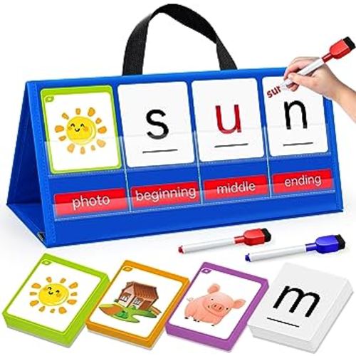 CVC Word Building Pocket Chart, EsiPlay Sight Words Flash Cards Kindergarten Classroom Must Haves, Phonics Games for Kids Learning Reading and Spelling