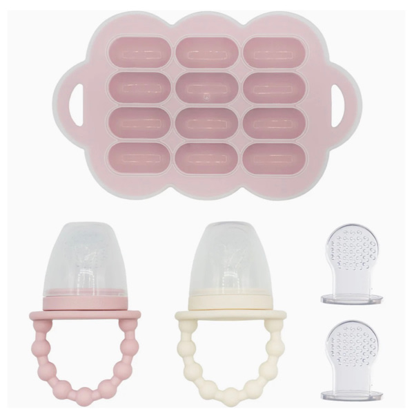 Baby Food Feeders with Freezer Tray - Matte Off White/Pink
