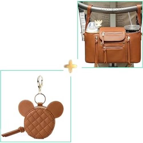 miss fong Stroller Organizer with Insulated Cup Holder Stroller Accessory Bag, Pacifier Holder Case with Clip, Pacifier Pouch Cover, Pacifier Charm Pod with Clasp Attach to The Strollers & Diaper Bag