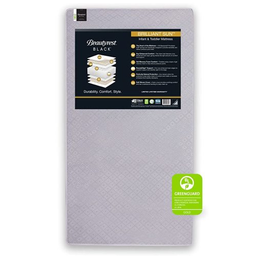 Beautyrest Beginnings Black Brilliant Sun 2-Stage Premium Crib and Toddler Mattress with Plant-Based Soy Foam and Gel Memory Foam - GREENGUARD Gold Certified - Trusted - Made in USA