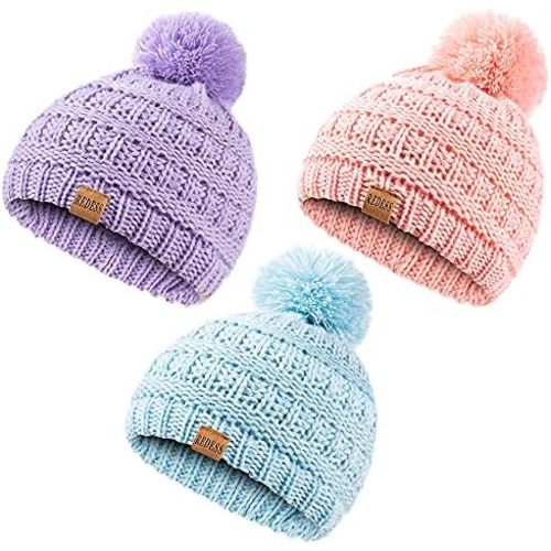 REDESS Baby Kids Winter Warm Hats, Infant Toddler Children Pom Pom Beanie Knit Cap Girls Boys