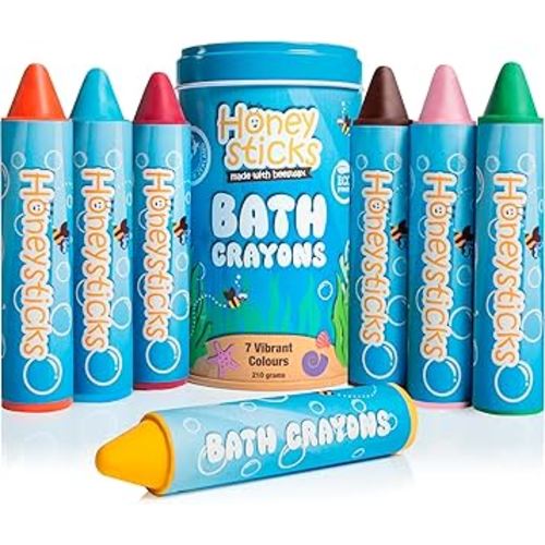 Honeysticks Super Jumbo Bath Crayons Non Toxic (7 Pack) for Toddlers 1-3 and Kids 4-8, Natural Beeswax Crayons, Food-Grade Colors, Fragrance Free, Non Irritating, Bath Toys for Bathtub, Shower, Gift