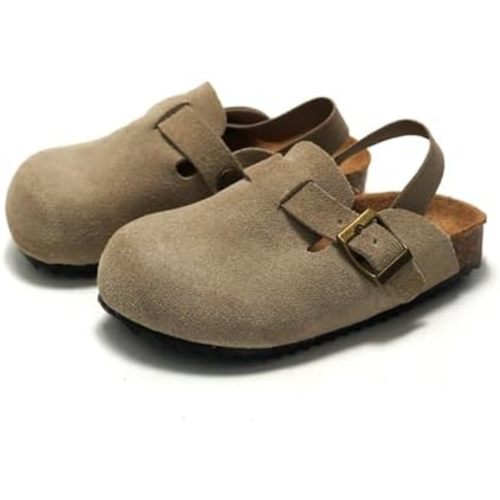 Suede Clogs for Girls Boys Unisex Toddler Slippers Slip-on Kids Shoes Indoor Outdoor Cute Sandals Classic Cork Adjustable Buckle