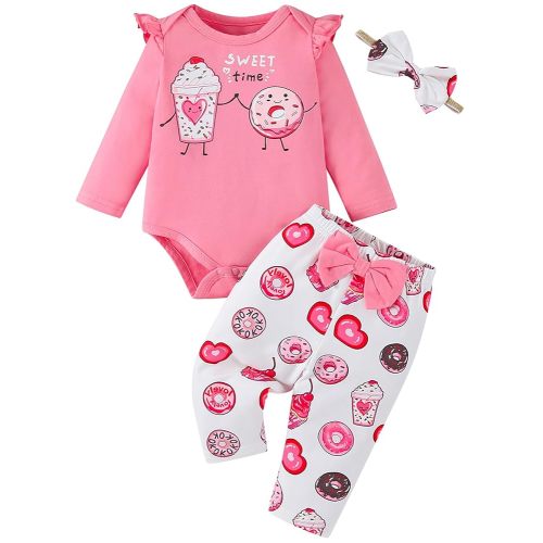 Fullfamous Baby Girl's 3pc Frill Long Sleeve Romper and Pant Set