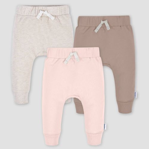 Gerber Baby 3pk Jogger Pants - Pink 0-3M: Cotton & Spandex Blend, Elastic Leg Openings, Pull-On Waist, Knit Fabric