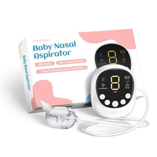 Nasal Aspirator for Baby, Hospital Grade, Electric Nose Sucker with Adjustable 9 Levels Suction, Rechargeable with Night Light and Nursery Rhyme, White
