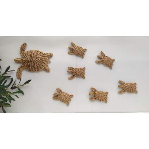 Set of turtle wicker hanging decor, Wicker nautical wall decor, Beach house decor