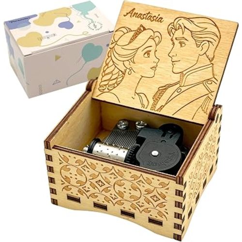 Vintage Engraved Wooden Wind Up Music Box - Anastasia Once Upon a December